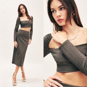 NWT Reformation Ladue Knit Two Piece Brown/Black Check Size XL